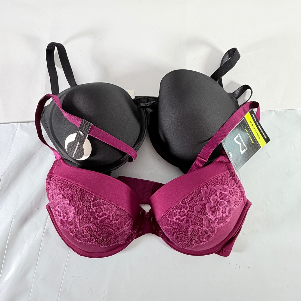 Maidenform SE5757 2 Pack Push-Up Underwire Bras Black Purple 36C NWT
